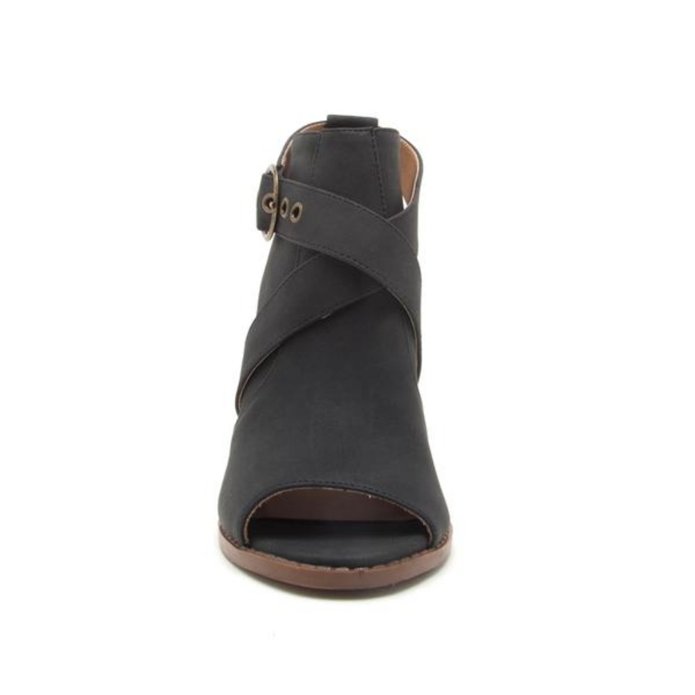 Black Nubuck Open Toe High Heel Bootie - Picture 3 of 4